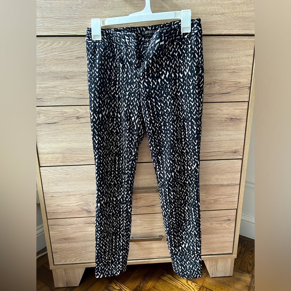 Black and white patterned work pants express